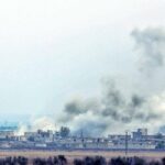 دخان بعد قصف تركي على مواقع لحزب العمال الكردستاني في تل رفعت شمالي حلب (24/11/2022/Getty)